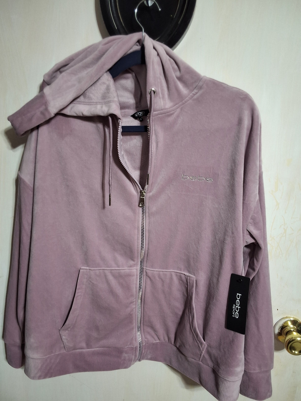 bebe Dusty Mauve Velour Zip Hoodie Jacket 1X